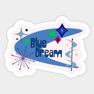 Retro Weed Design Blue Dream in Mid Century Modern Sticker